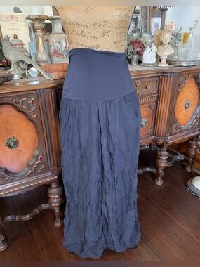 Vintage Navy Blue Italian Silk with Stetch Lining Harem Pants Leggings